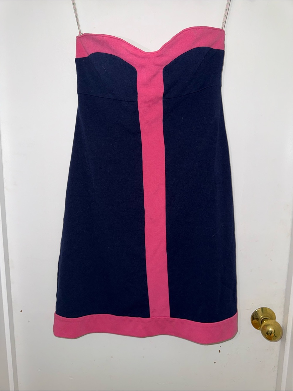 Lilly Pulitzer Navy Strapless Dress with Pink Center Stripe